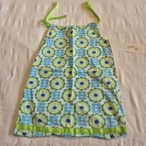 Hanna Andersson girls size 130 or 8 blue green & white pillowcase dress VGUC